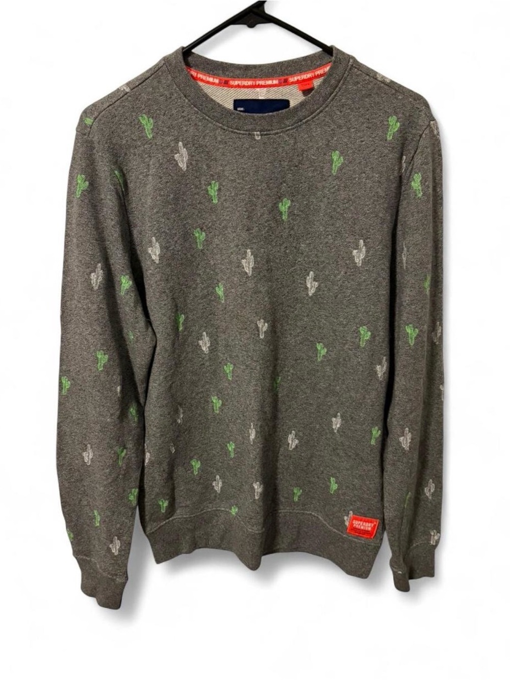 Superdry Grey Crewneck Sweatshirt with Green & Light Grey Cactus Motif